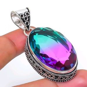STERLING SILVER TURQUOISE AND PURPLE BI COLOR TOURMALINE PENDANT